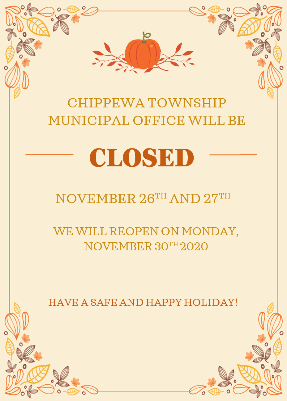 TWSP OFFICE CLOSED FOR THANKSGIVING Chippewa Township